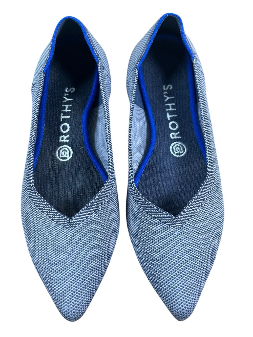 ROTHY’S The Point Gray Birdseye Knit Flats Blue Trim Women’s 9 Minimalist